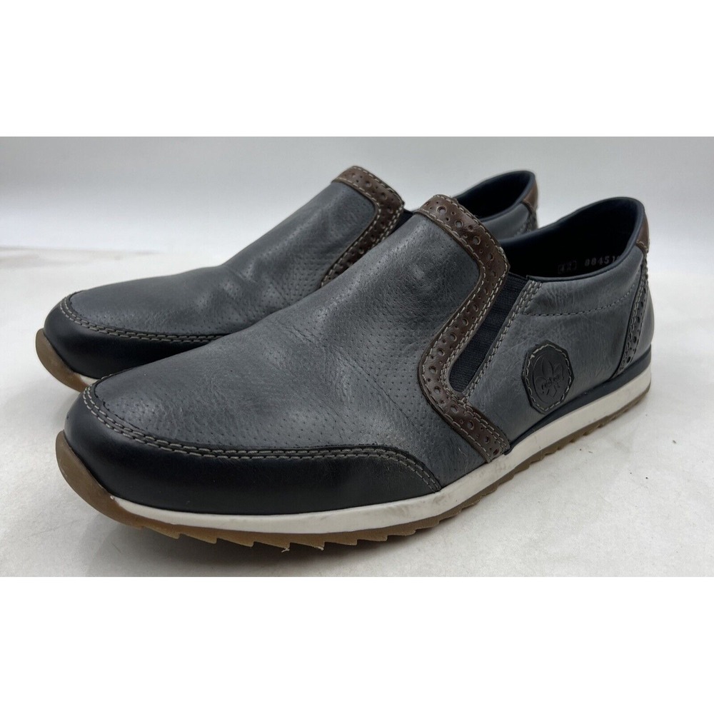 Reiker Shoes Men's Sz 9 Blue Gray Leather Slip On Loafers Driving Shoes